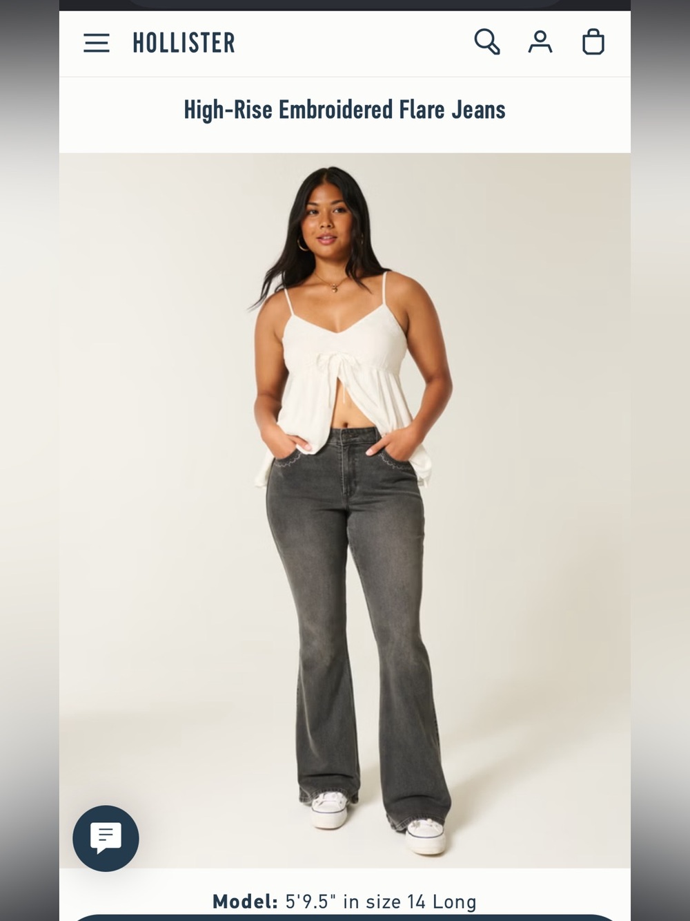 NEW Hollister High Rise Flare Jeans‎ faded black embroidered Women’s 14